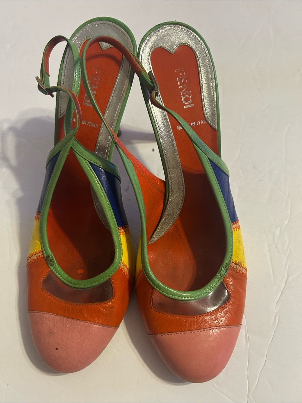 Fendi Women’s Multicolor Leather Slingback Pumps - Pink/Orange/Green/Blue